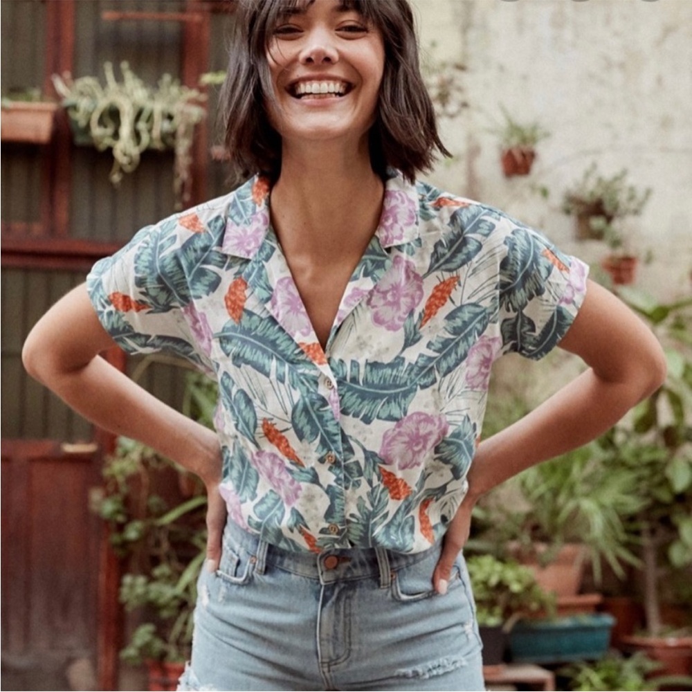 Marine Layer Venice Button Down Multi Floral Shirt Tropical Top XS
